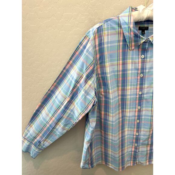 TALBOTS | Pastel Plaid Button-Up Shirt Long Sleeve Cotton Classic Fit | 2X - Picture 3 of 6